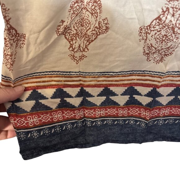 Lucky Brand XL Boho Tunic Top Beige Red Blue Geometric & Paisley Print 3/4 Sleev - Picture 5 of 6